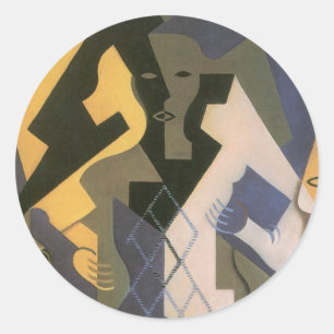 Adesivo Redondo Arlequim à Mesa de Juan Gris, Cubismo Vintage