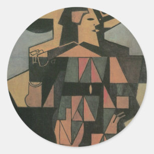 Adesivo Redondo Arlequim por Juan Gris, Arte Cubista Vintage