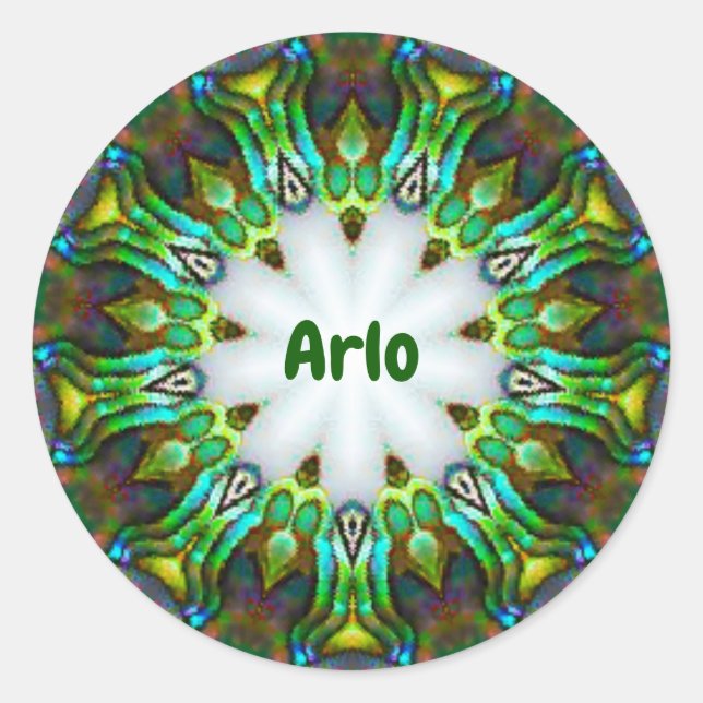Adesivo Redondo ARLO ~ Personalizado Paua Shell Fractal ~ (Frente)