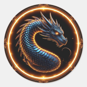 Adesivo Redondo ✨ Armação de Anel com Emblema de Dragão Fantasia ✨