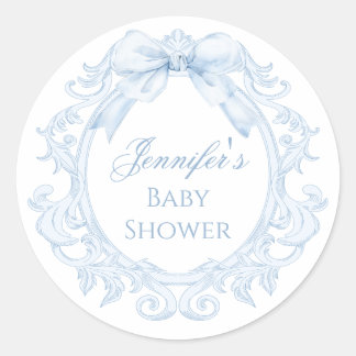 Adesivo Redondo Armação de Laço Toile Azul Chique Chá de Bebê Meni