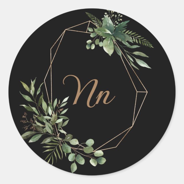 Adesivo Redondo Armação dourada personalizável com monograma ramo  (Frente)
