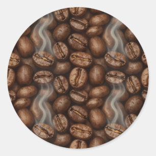 Adesivo Redondo Aroma de Vapor de Grãos de Café Frescos Torrados