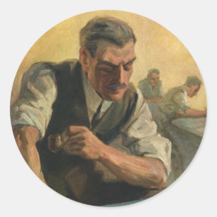 Adesivo Redondo Arquiteto de Negócios Vintage e Plantas Baixas de 