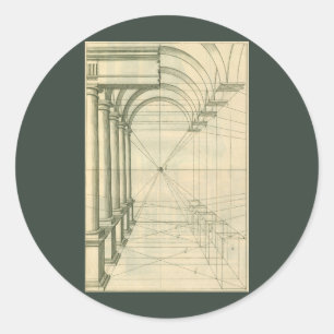 Adesivo Redondo Arquitetura Antiga, Arcos Colunas Perspectiva