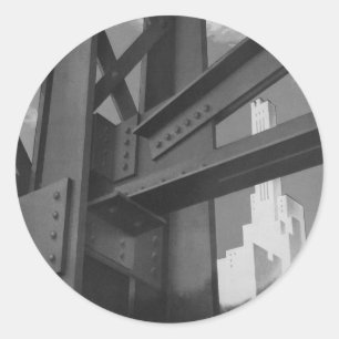 Adesivo Redondo Arquitetura de arranha-céus da Vintage Steel Cons