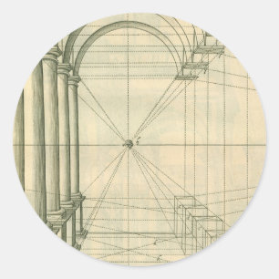 Adesivo Redondo Arquitetura do vintage, perspectiva das colunas