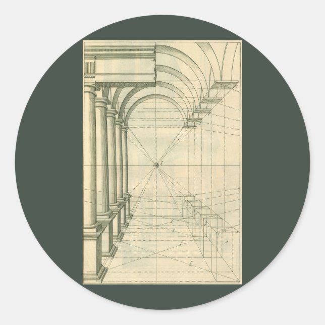 Adesivo Redondo Arquitetura Vintage, Arches Colunas Perspectiva (Frente)