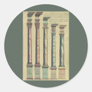 Adesivo Redondo Arquitetura Vintage, as 5 Ordens Arquitetônicas