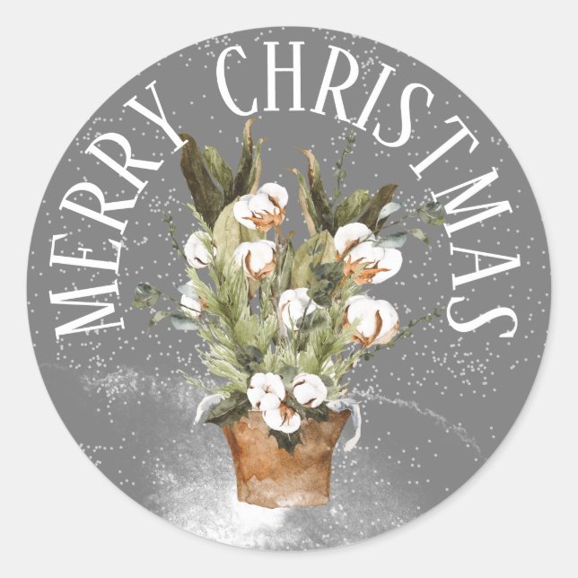 Adesivo Redondo Arranjo da fábrica de algodão de NATAL MERRY (Frente)