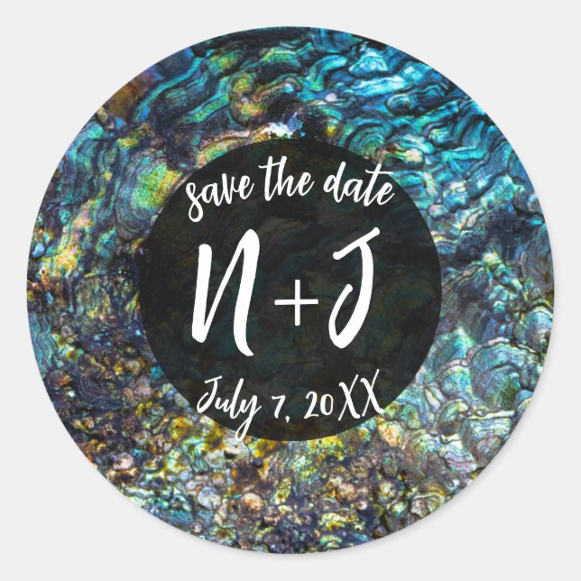 Adesivo Redondo Arranjo de Casamento de Concha de Abalone Íris Arc (Frente)