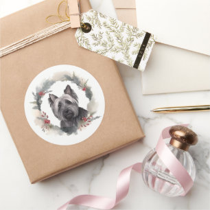 Adesivo Redondo Arranjo de Natal com Skye Terrier Pupila Festiva