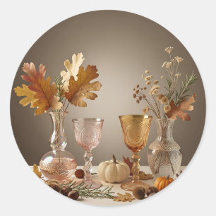 Adesivo Redondo Arranjo de vaso de vidro elegante de outono ainda