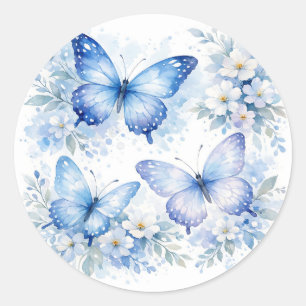 Adesivo Redondo Arranjo Floral de Borboleta Azul