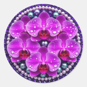 Adesivo Redondo Arranjo Floral de Orquídea Roxa Circular