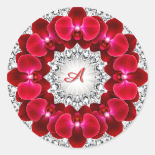 Adesivo Redondo Arranjo Floral Elegante com Orquídeas Vermelhas