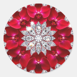 Adesivo Redondo Arranjo Floral Elegante com Orquídeas Vermelhas