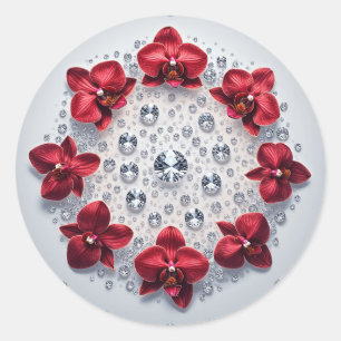 Adesivo Redondo Arranjo Floral Elegante com Orquídeas Vermelhas