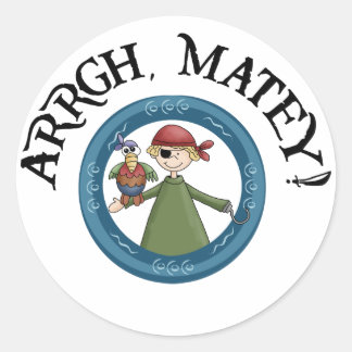 Adesivo Redondo Arrgh Matey Pirate E Parrot Sticker