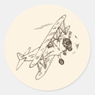 Adesivo Redondo Art Deco Bi-planes - esboçada não contém texto.