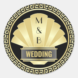 Adesivo Redondo Art Deco Casamento Elegante Excelente Negro Dourad
