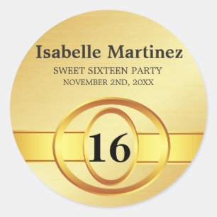 Adesivo Redondo Art Deco Dourado Personalizado Sweet 16 Sticker