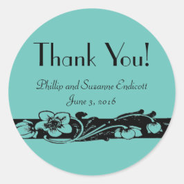Adesivo Redondo Art Deco Floral Border Wedding Obrigado!