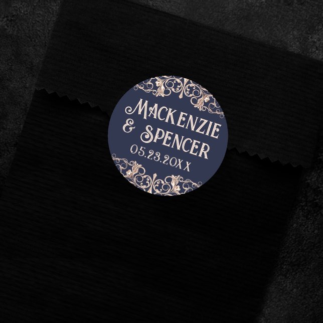 Adesivo Redondo Art Deco Glamor | Casamento Dourado Rosa Azul Mari (Criador carregado)