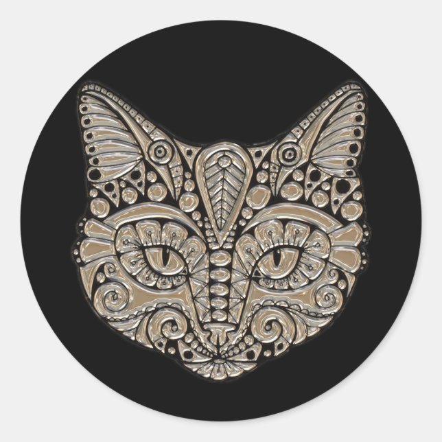 Adesivo Redondo Art deco gold e black Egypt style cat (Frente)