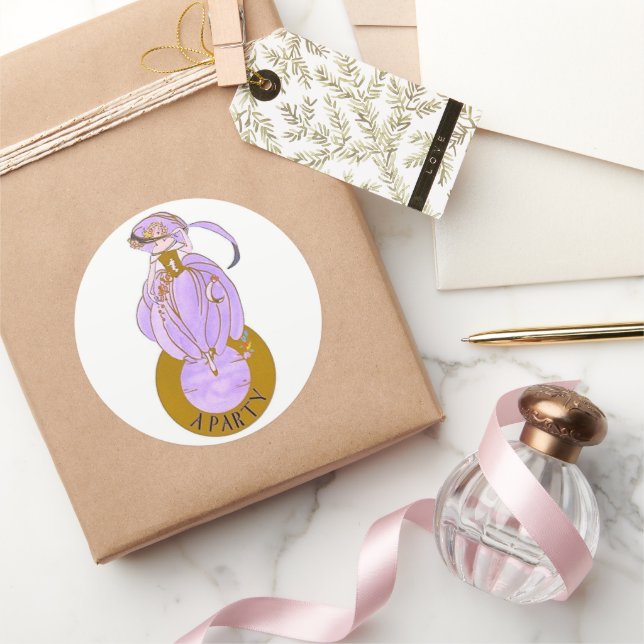 ADESIVO REDONDO ART DECO LADY (Presentear)