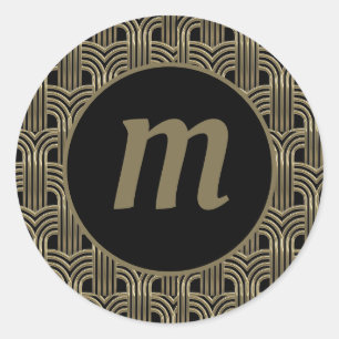 Adesivo Redondo Art Deco Monograma Dourado e Preto