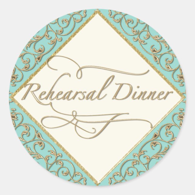 Adesivo Redondo Art Deco Nouveau Lace Ouro Damask Calliografia (Frente)