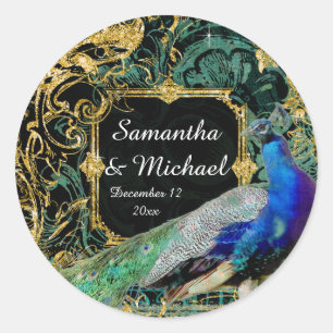 Adesivo Redondo Art Deco Peacock Dourada Glitter Velho Hollywood G