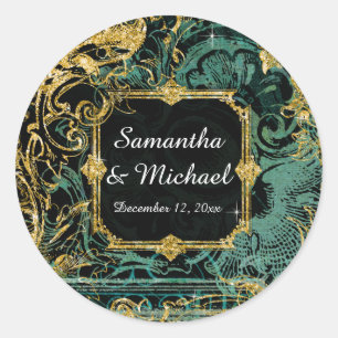 Adesivo Redondo Art Deco Peacock Dourada Glitter Velho Hollywood G