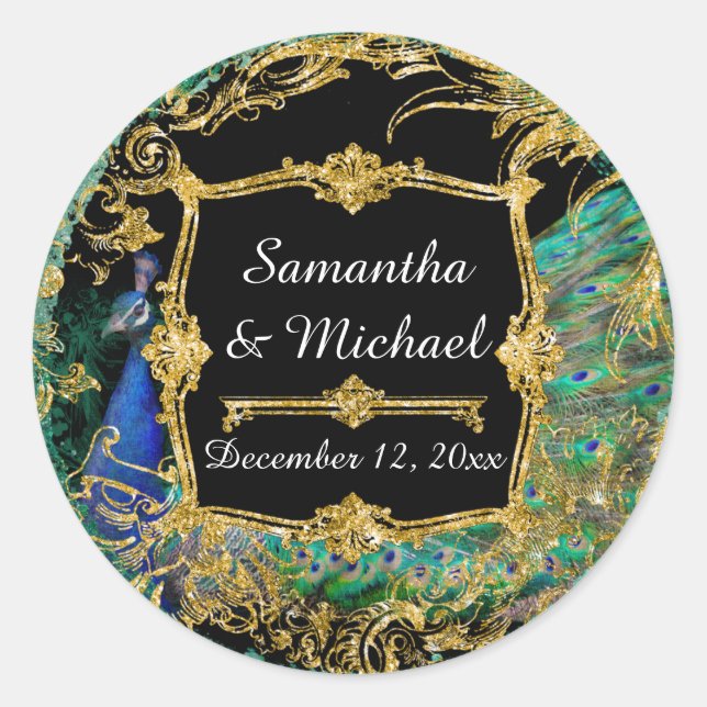 Adesivo Redondo Art Deco Peacock Glam Antiga Regência Hollywood (Frente)