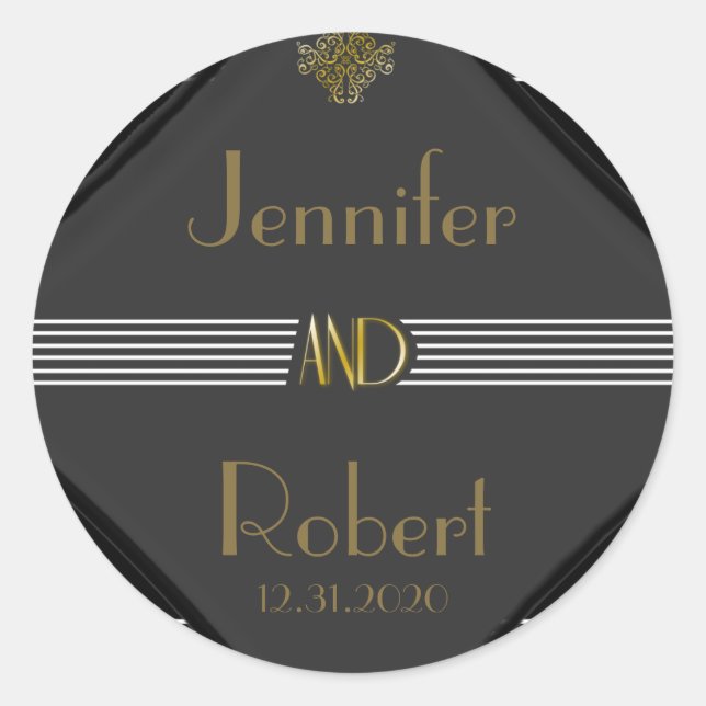 Adesivo Redondo Art Deco Posh Wedding (Frente)