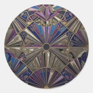 Adesivo Redondo Art Deco Roxo Dourado Explosão de Sol
