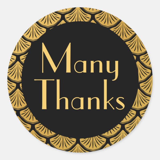 Adesivo Redondo Art Deco Scalid - Preto e Dourado Muitos Obrigados (Frente)