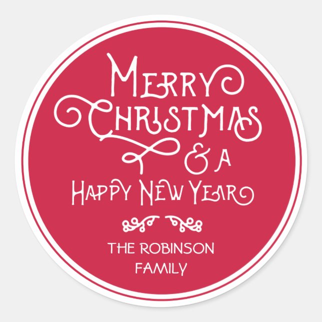 Adesivo Redondo Art Deco — Vinheta de Natal Feliz (Frente)
