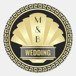 Adesivo Redondo Art Deco Weding Elegante Excelente Negro Dourado G