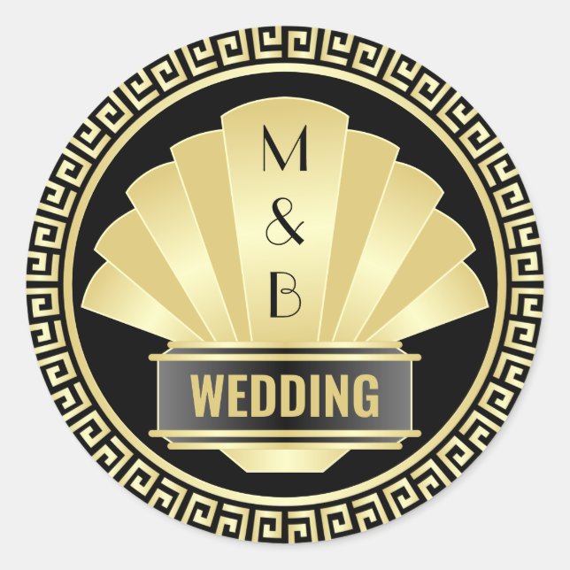 Adesivo Redondo Art Deco Weding Elegante Excelente Negro Dourado G (Frente)