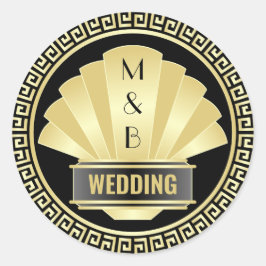 Adesivo Redondo Art Deco Weding Elegante Excelente Negro Dourado G