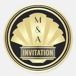 Adesivo Redondo Art Deco Weding Elegante Excelente Negro Dourado G