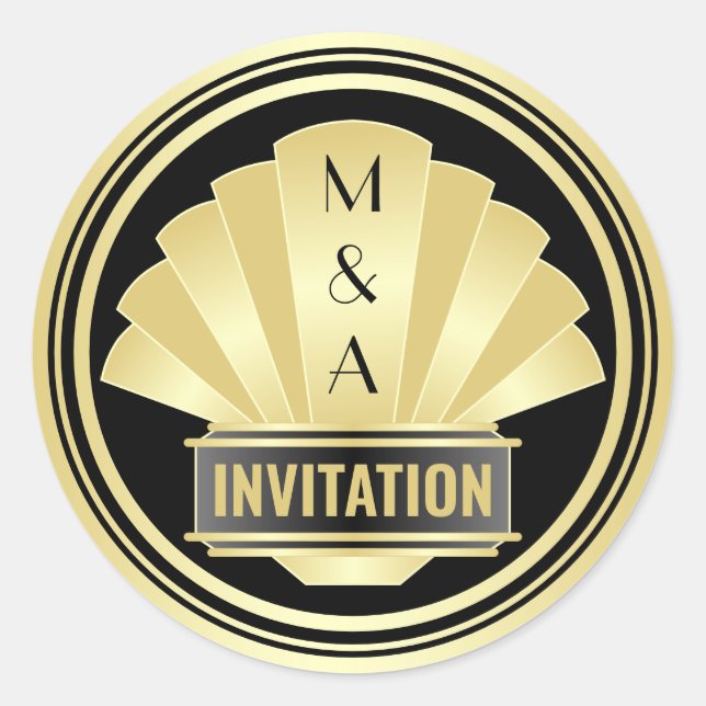 Adesivo Redondo Art Deco Weding Elegante Excelente Negro Dourado G (Frente)