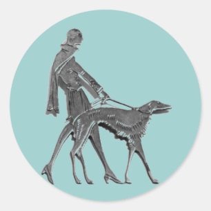 Adesivo Redondo Art Deco Woman and Dog