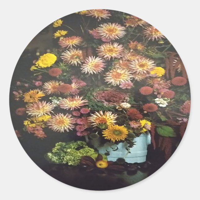 Adesivo Redondo Art Floral Vase Buquê (Frente)