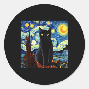 Adesivo Redondo Art Funny Black Cat Painting Artista Van Gogh Star