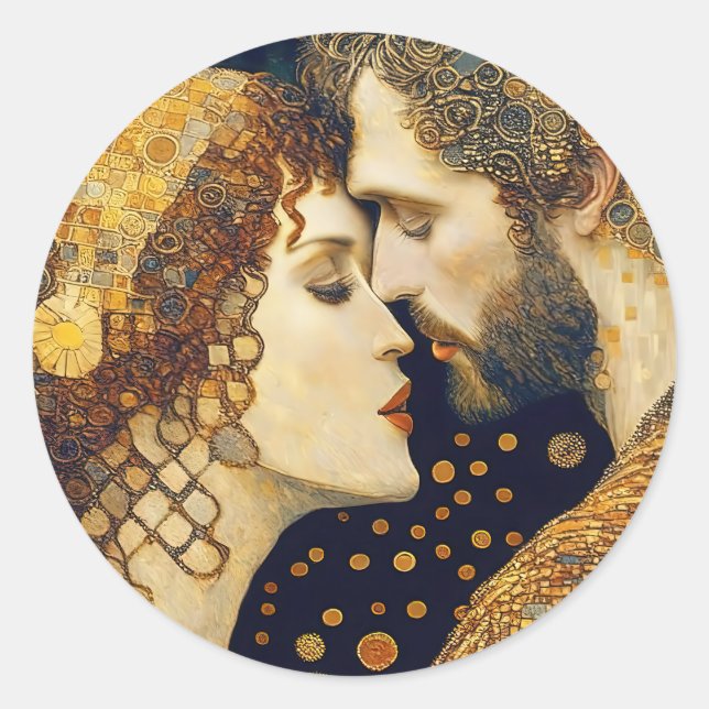 Adesivo Redondo Art Nouveau A Couple In Love  (Frente)