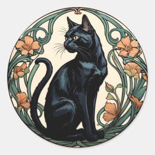 Adesivo Redondo Art Nouveau Black Cat