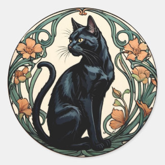 Adesivo Redondo Art Nouveau Black Cat